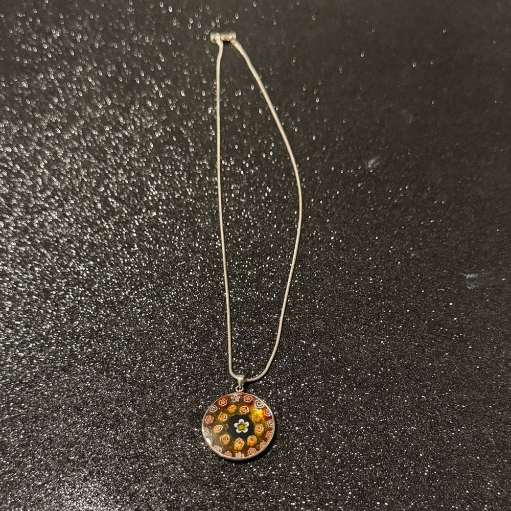 Elegant Silver and orange/yellow flower Pendant Necklace